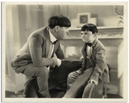 10" x 8" Glossy Photo of Moe With His On-Screen Son From the Famous Deleted Scene From the 1934 Three Stooges Film "Three Little Pigskins" -- Good to Very Good Condition